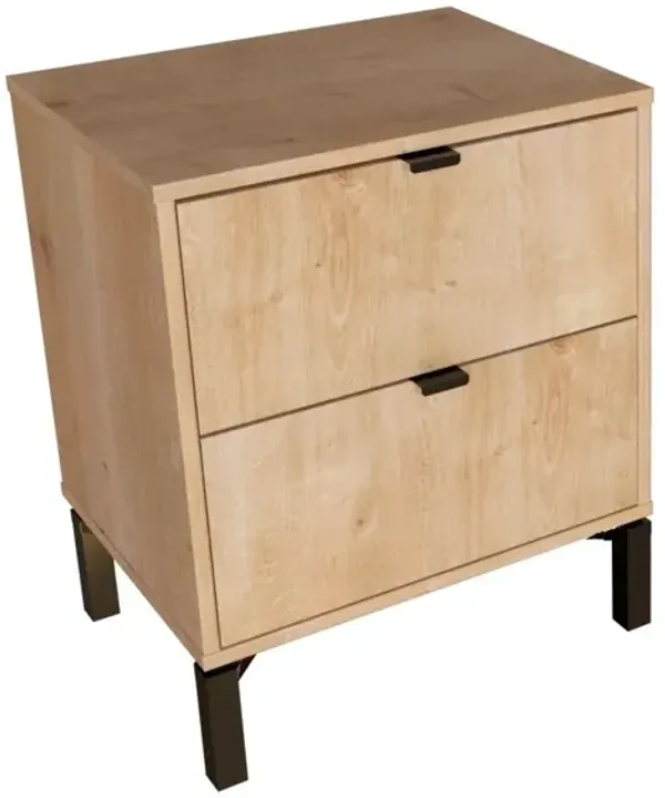 24" Two Drawer Faux Wood Nightstand - Oak