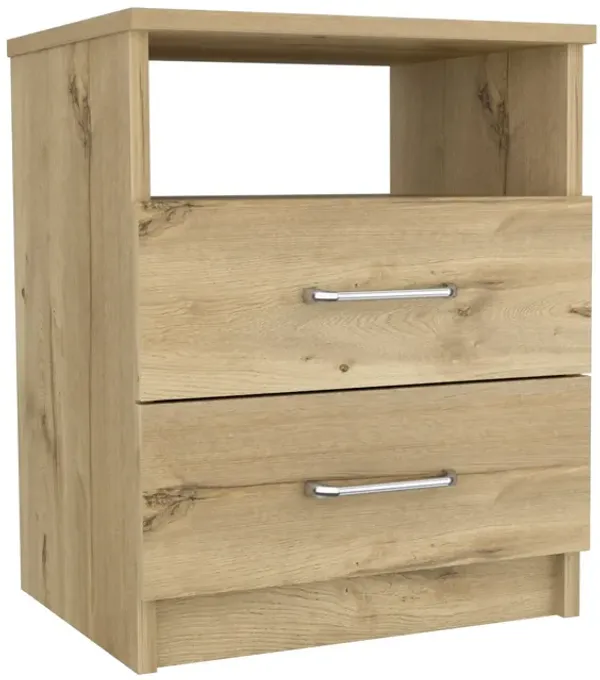 Two Drawers Faux Wood Nightstand - Oak