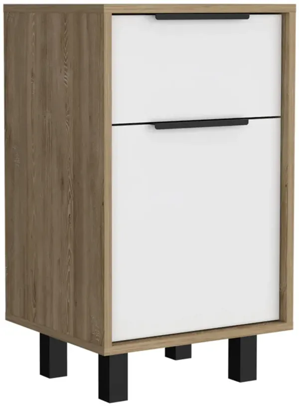 One Drawer Faux Wood Nightstand With Storage - White