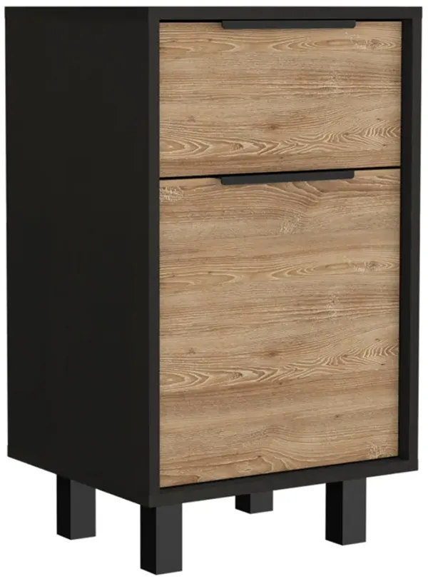 One Drawer Faux Wood Nightstand With Storage - Black