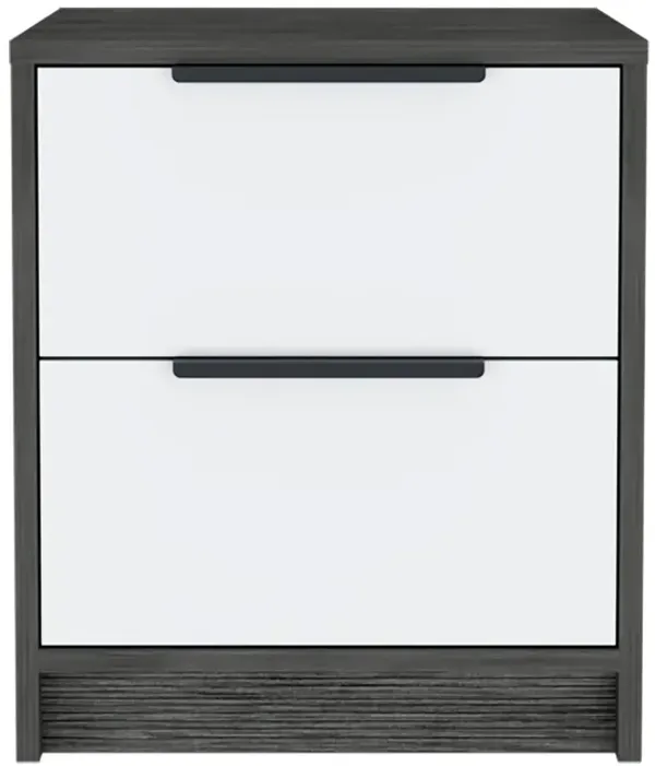 19" Two Drawer Faux Wood Nightstand - Dark Gray / White
