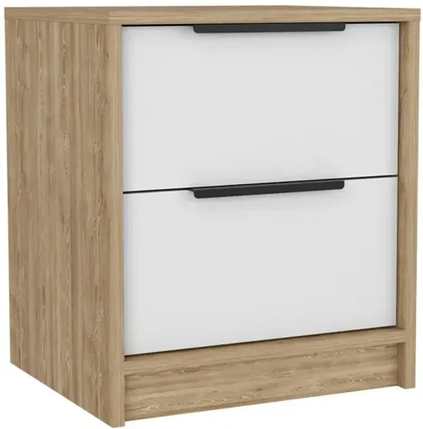 19" Two Drawer Faux Wood Nightstand - Light Brown / White