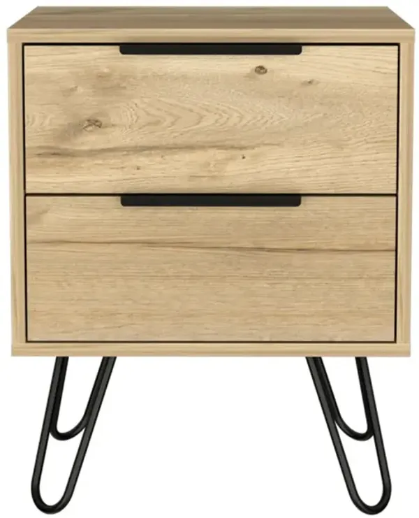 22" Two Drawer Faux Wood Nightstand - Oak