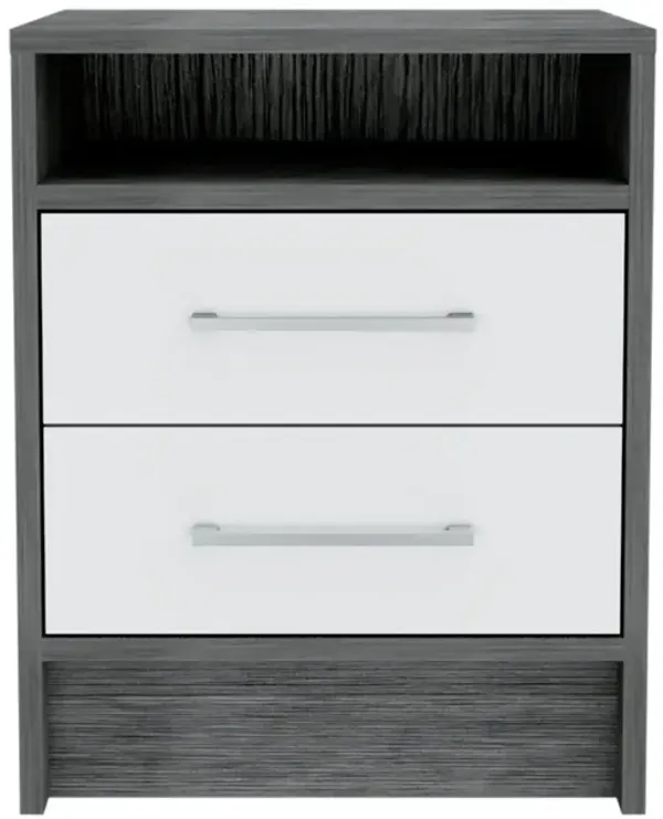 20" Two Drawer Faux Wood Nightstand - Dark Gray / White