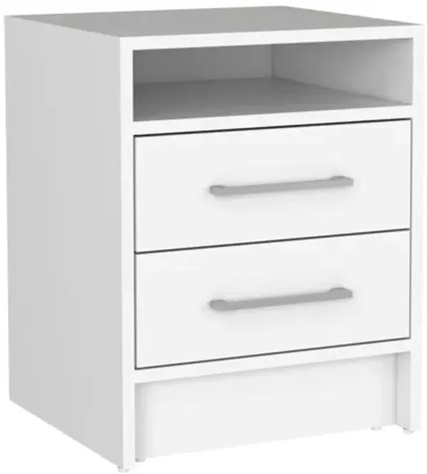 15.7" x 14.7" x 19.9" Two Drawer Faux Wood Nightstand - White