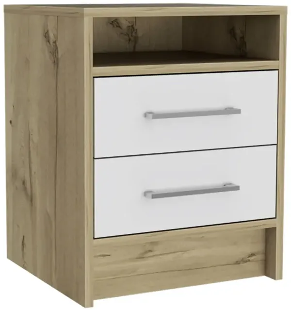 20" Two Drawer Faux Wood Nightstand - White / Light Brown