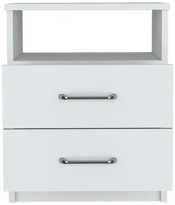 16" x 12.9" x 19.9" Two Drawer Faux Wood Nightstand - White