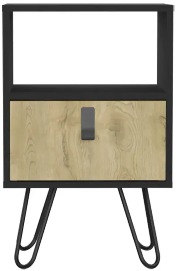22" One Drawer Faux Wood Nightstand - Black / Light Brown