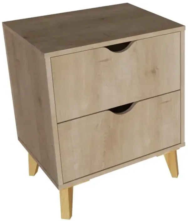 Two Drawer Faux Wood Nightstand - Natural