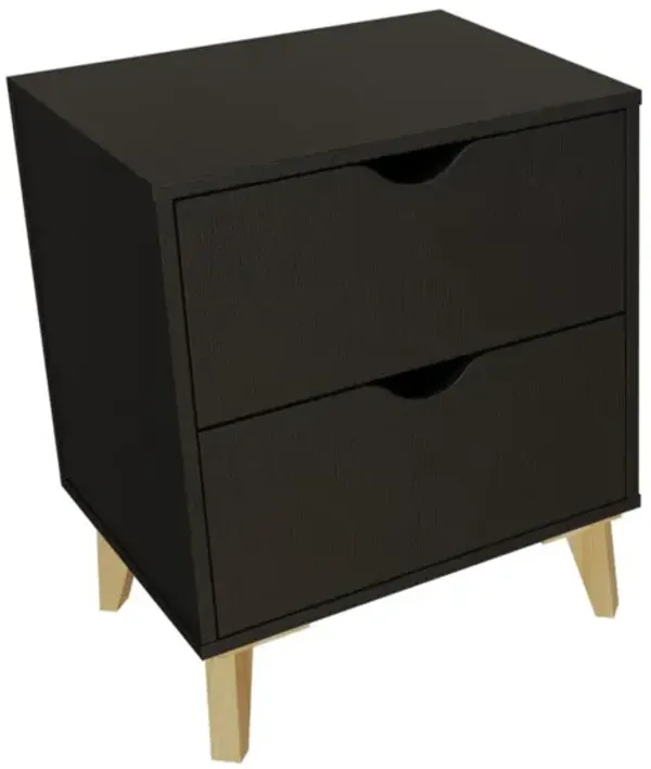 20" x 16" Two Drawer Faux Wood Nightstand - Black