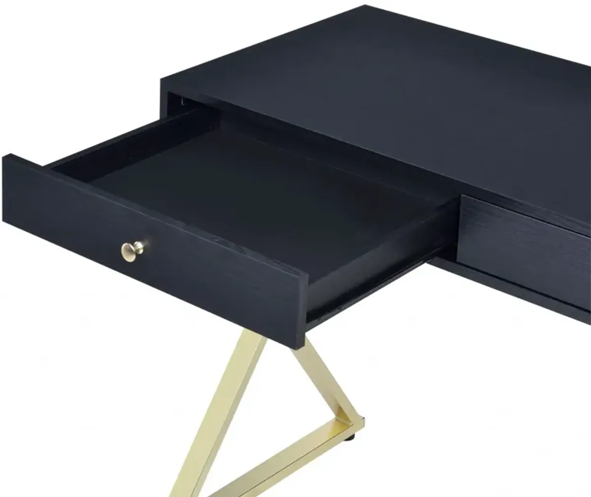 Writing Desk With Two Drawers - Black And Brass