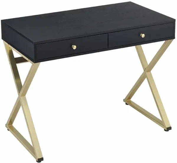 Writing Desk With Two Drawers - Black And Brass