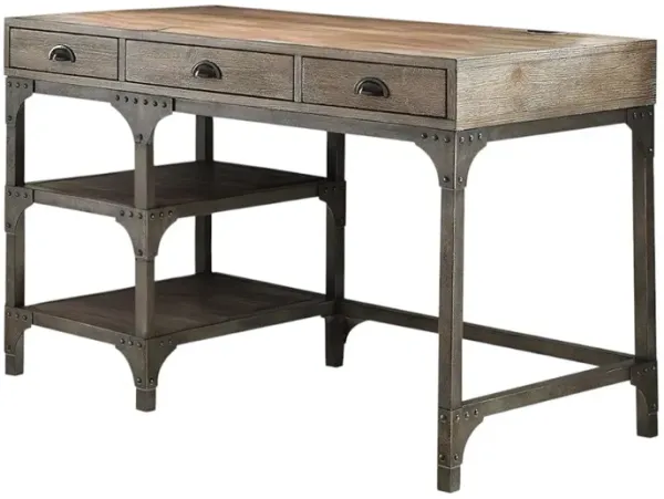 Writing Desk With Three Drawers - Natural And Gray