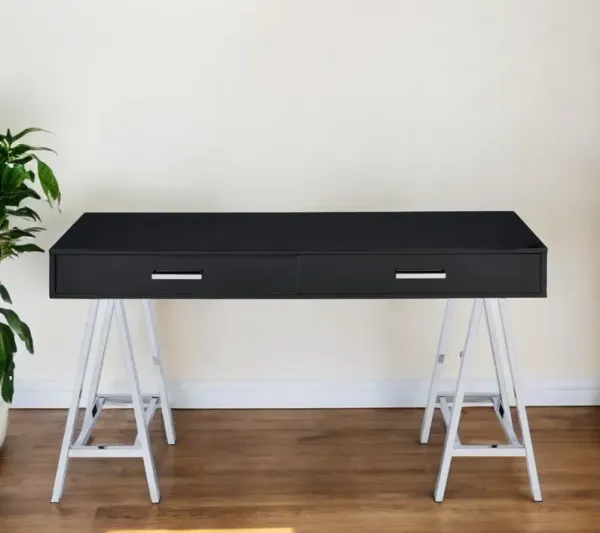 54" x 22" x 31" Writing Desk With Two Drawers - Black And Silver