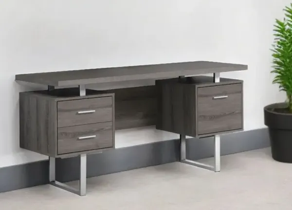 Computer Desk With Three Drawers - Taupe And Silver