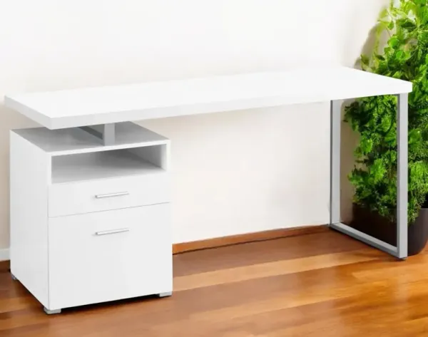 23.8" x 60" x 30" Computer Desk With Two Drawers - White And Silver