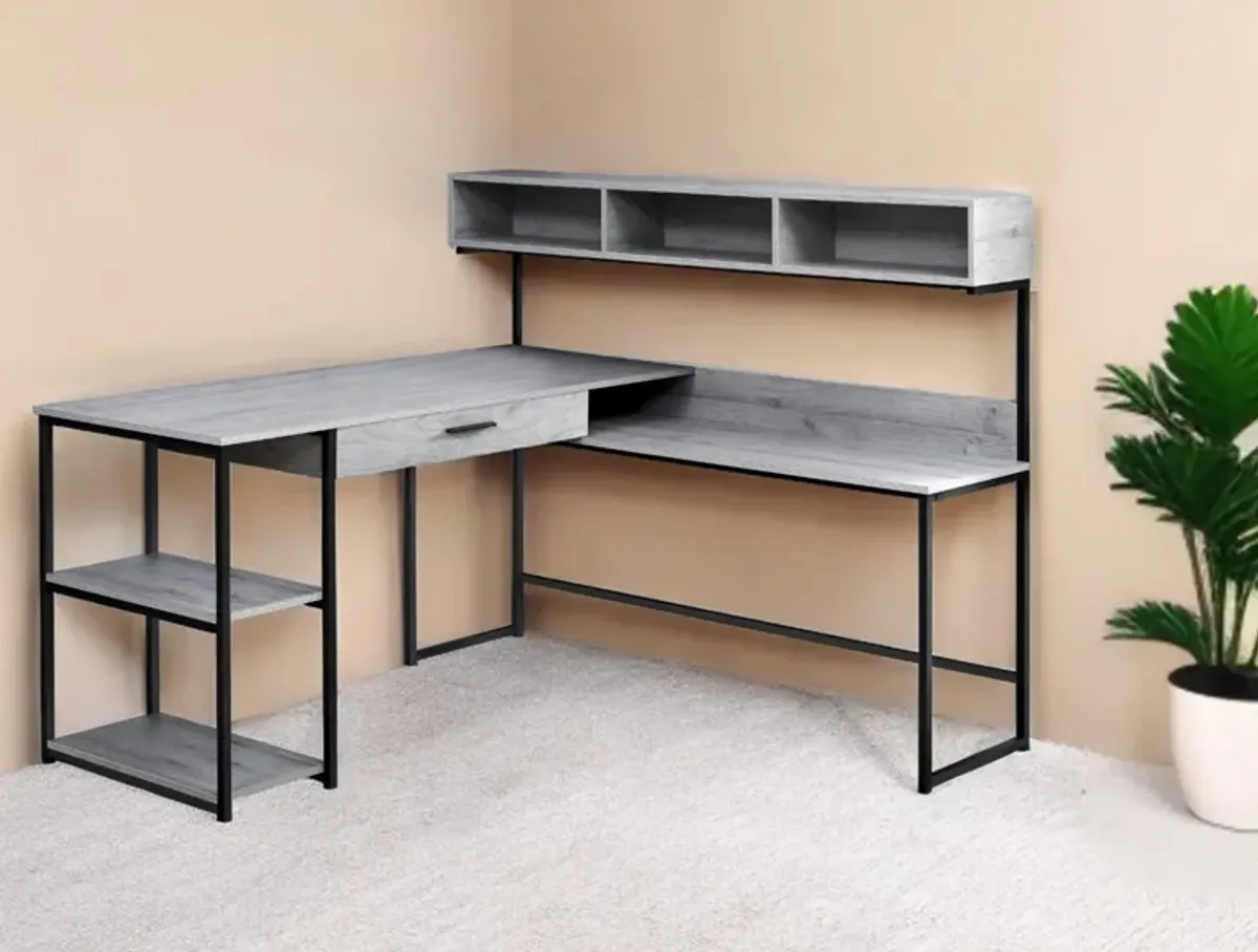 59" L Shape Computer Desk - Gray And Black