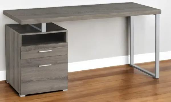 23.8" x 60" x 30" Computer Desk With Two Drawers - Taupe And Silver