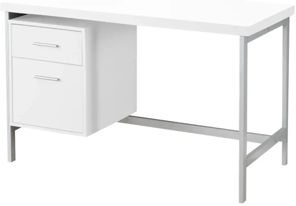 24" Computer Desk With Two Drawers - White And Silver