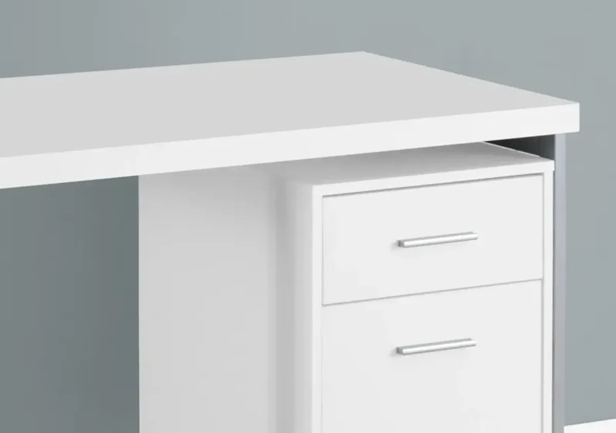 24" Computer Desk With Two Drawers - White And Silver