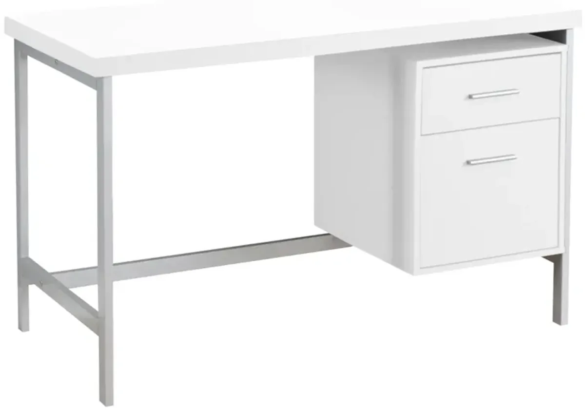 24" Computer Desk With Two Drawers - White And Silver