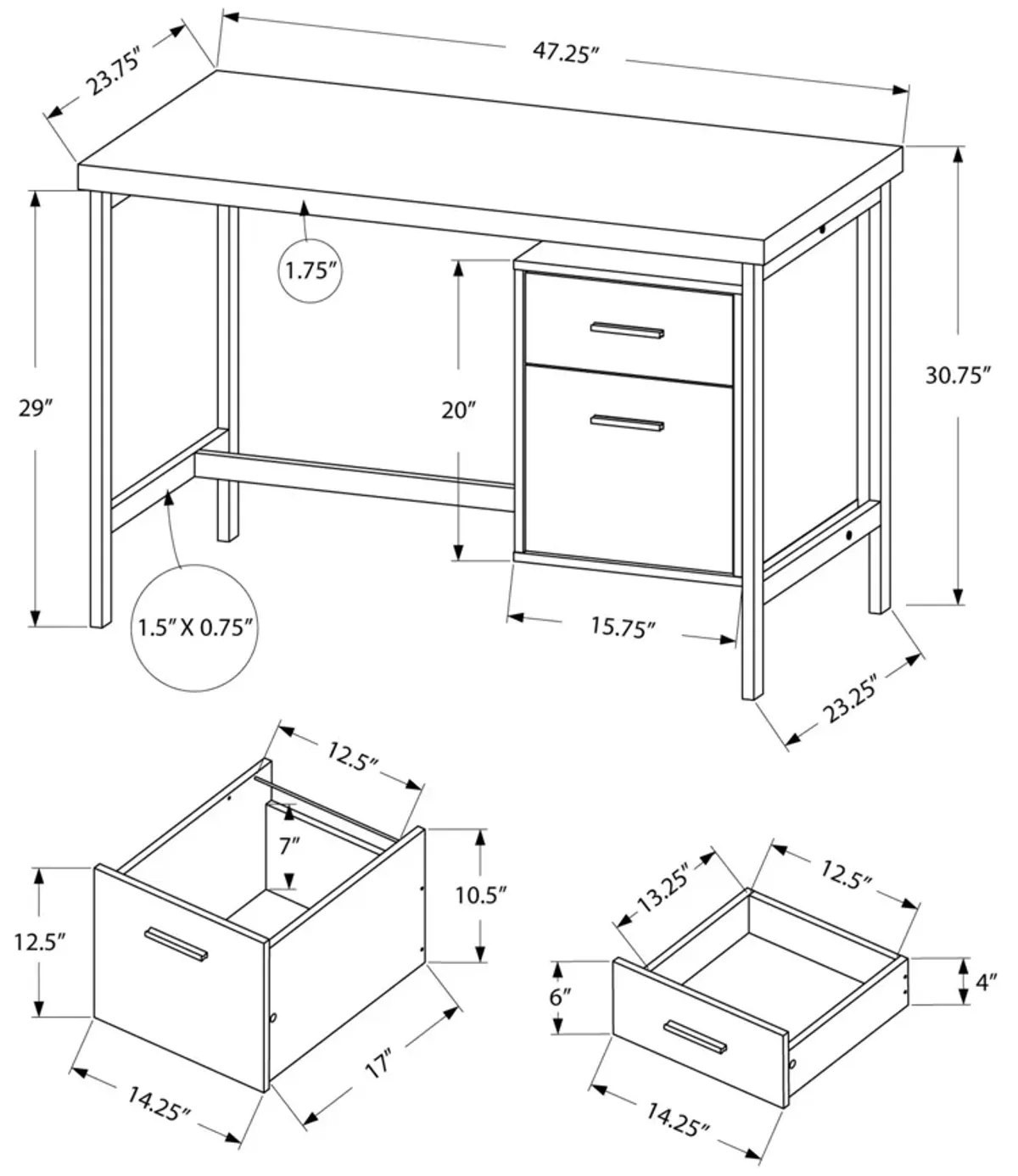 24" Computer Desk With Two Drawers - White And Silver