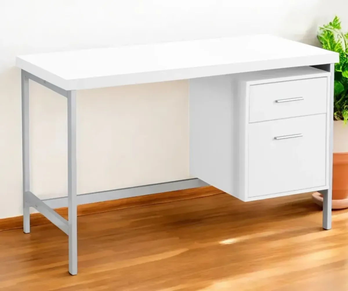 24" Computer Desk With Two Drawers - White And Silver