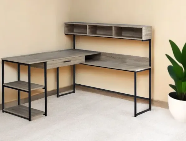 59" L Shape Computer Desk - Taupe And Black