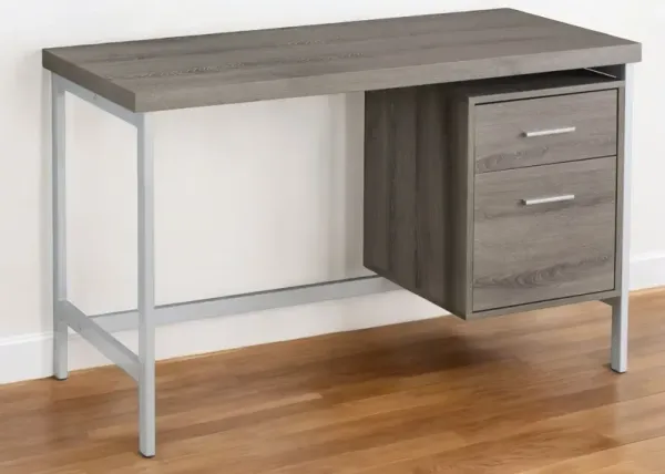 24" Computer Desk With Two Drawers - Taupe And Silver