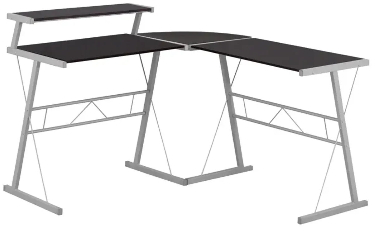 L Shape Computer Desk - Dark Brown And Silver