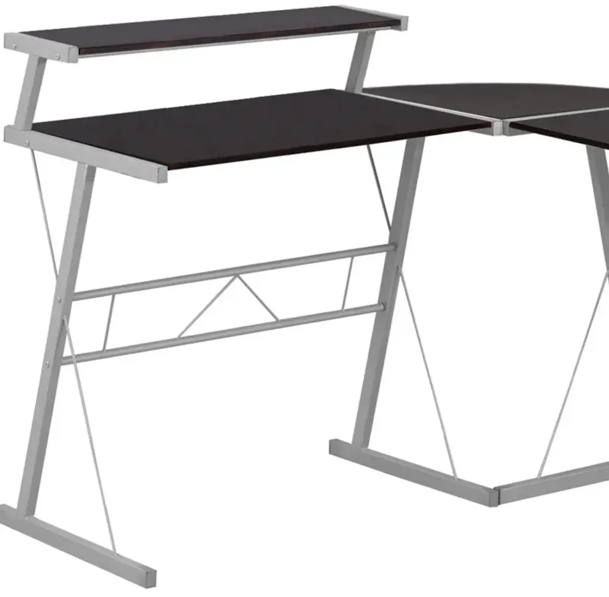 L Shape Computer Desk - Dark Brown And Silver