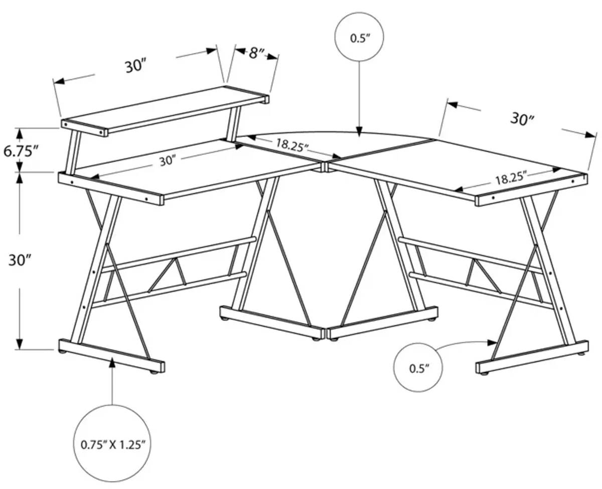 L Shape Computer Desk - Dark Brown And Silver