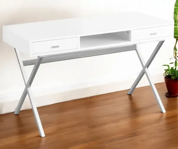 23.8" x 47.3" x 29.3" Computer Desk With Two Drawers - White And Silver