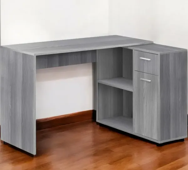 34" L Shape Computer Desk With Two Drawers - Gray