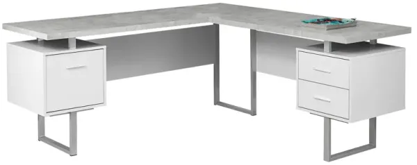 71" L Shape Computer Desk With Three Drawers - Gray And Silver