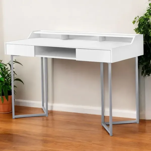 22" Writing Desk With Two Drawers - White And Silver