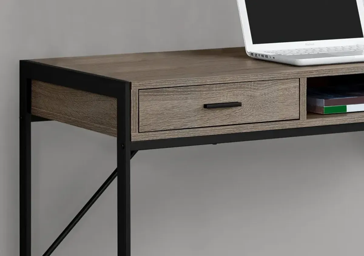 22" Computer Desk With Two Drawers - Taupe And Black