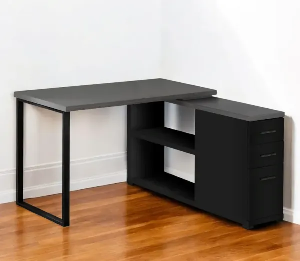 47" L Shape Computer Desk With Three Drawers - Gray And Black