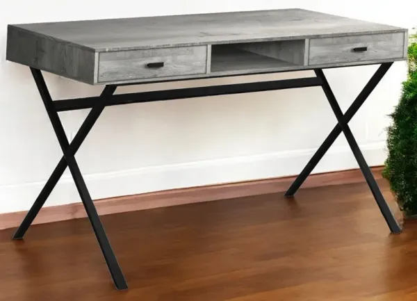 24" Computer Desk With Two Drawers - Gray And Black