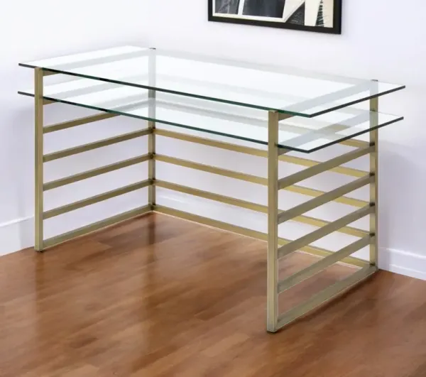 Glass Mirrored Desk - Clear And Gold