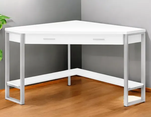 Corner Computer Desk - White And Silver