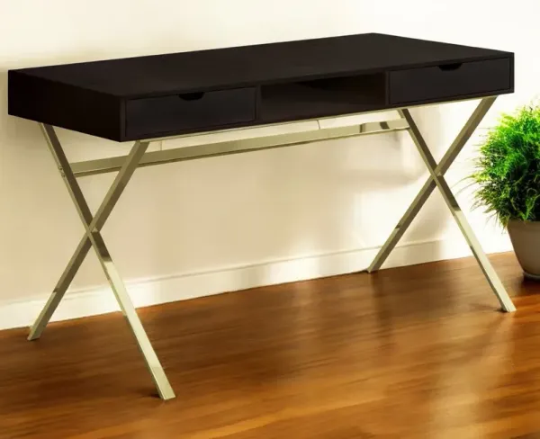 Computer Desk With Two Drawers - Dark Brown And Gold