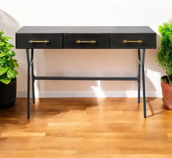 Writing Desk With Three Drawers - Black