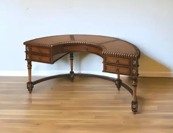 Solid Wood Kidney Writing Desk - Dark Brown