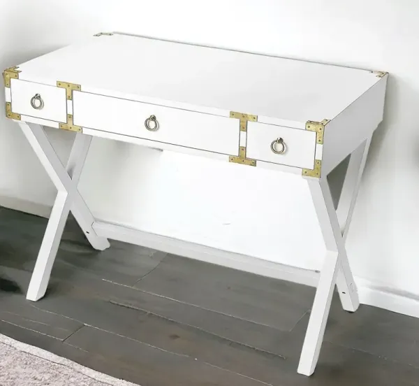 40" Solid Manufactured Wood Writing Desk With Three Drawers - White