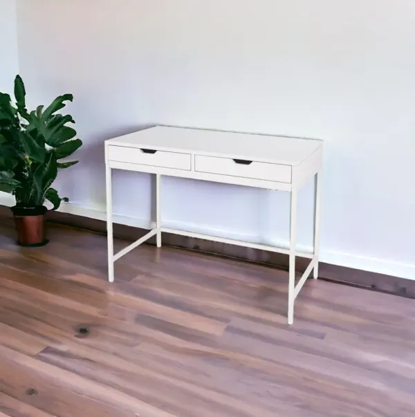Solid Wood Writing Desk With Two Drawers - White