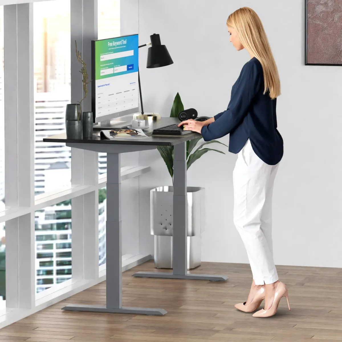 30" x 60" Adjustable Stainless Steel Standing Desk - Black And Gray