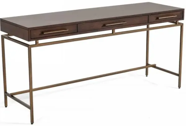 Manufactured Wood Rectangular Writing Desk With Three Drawers - Dark Mango