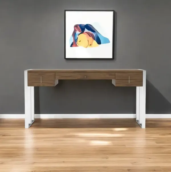 Writing Desk With Four Drawers - Brown And Silver