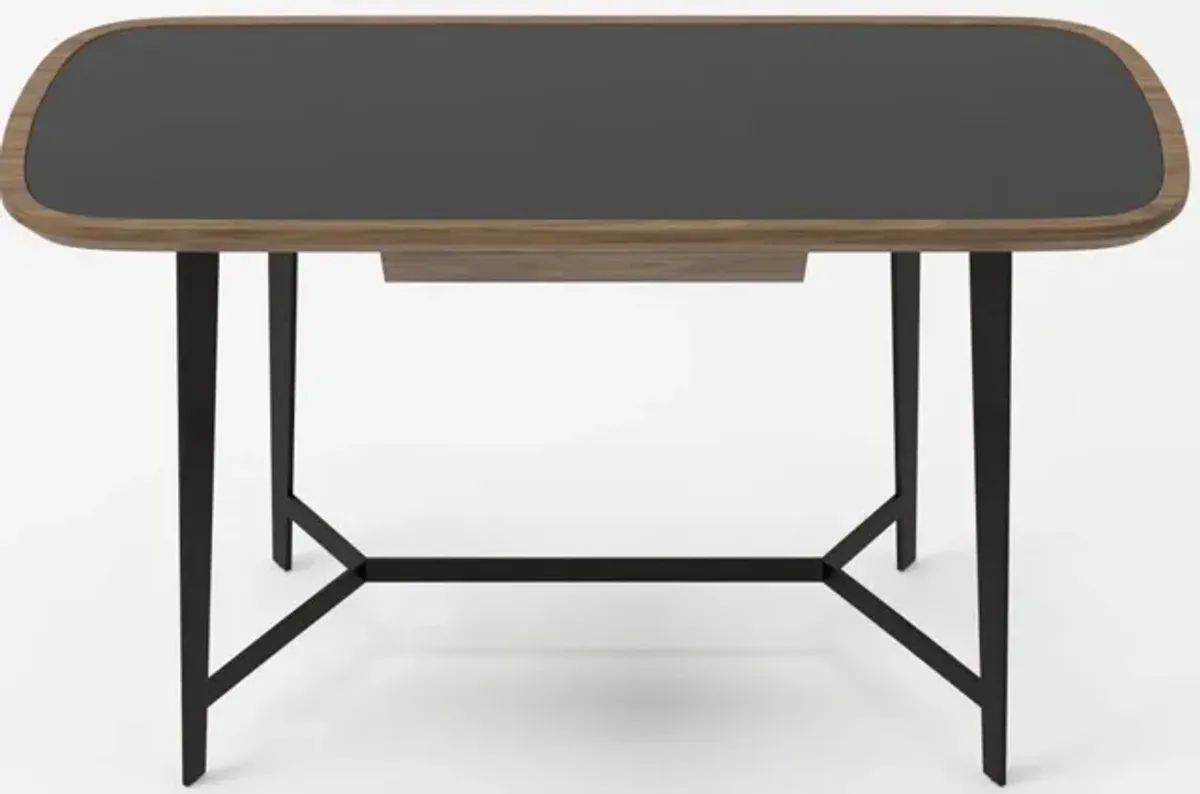 Glass Rectangular Writing Desk - Walnut And Black